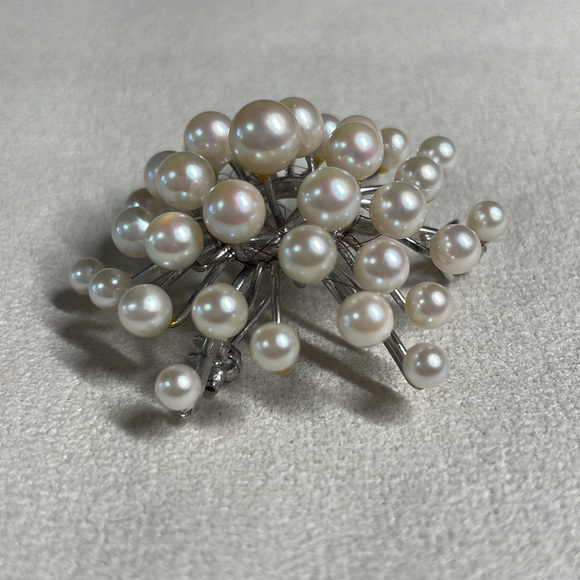14K White Gold Vintage Mid-Century South Sea Cultured Pearl Pendant/Brooch - Picture 5 of 13